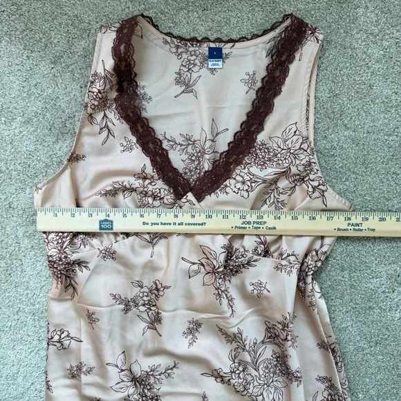 Women's Pink Floral Satin Lace Trim Midi Slip Dress Large Feminine Romantic - Picture 6 of 11